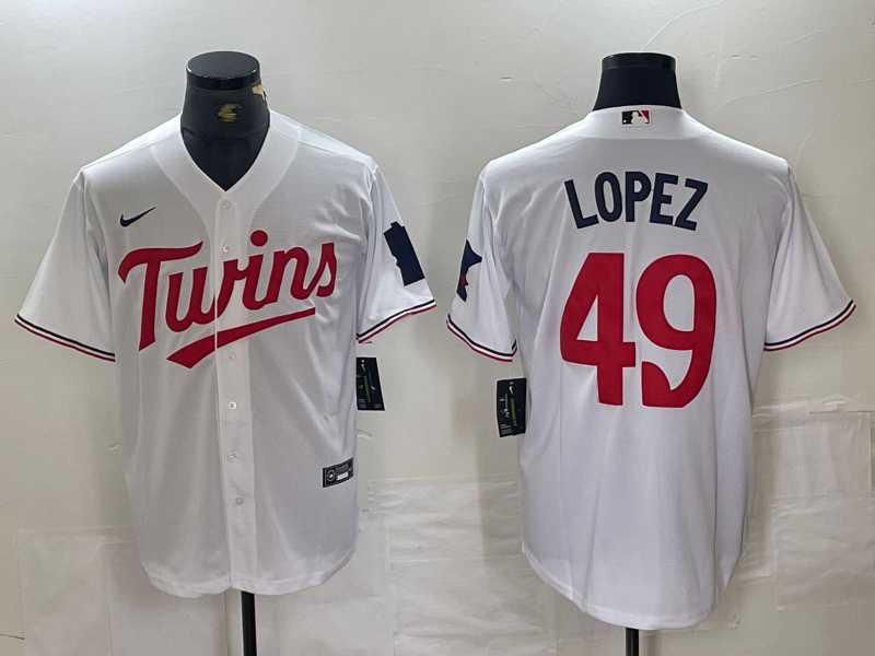 Mens Minnesota Twins #49 Pablo Lopez White Stitched MLB Cool Base Nike Jersey